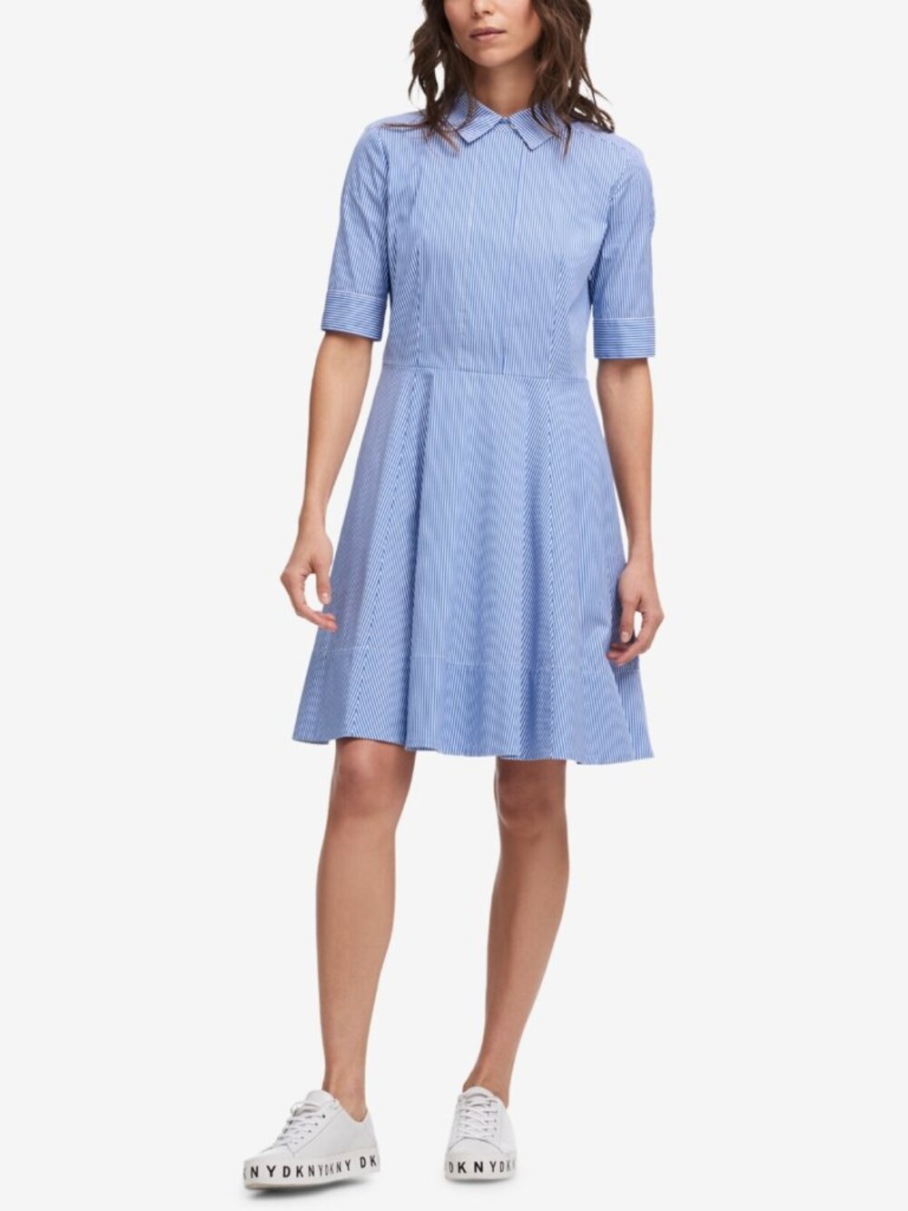 DKNY Womens Striped Fit And Flare Dress
